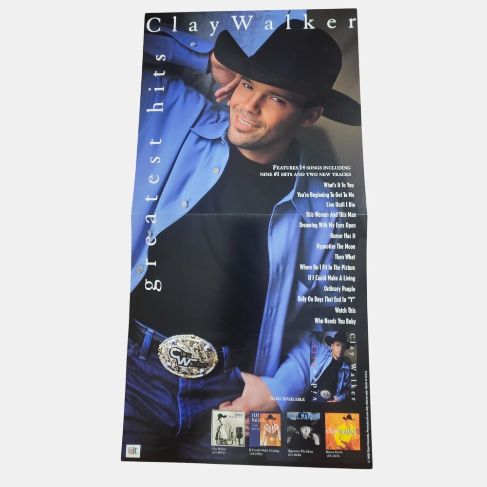 Clay Walker Greatest Hits‎ 1998 Promo Poster 12x24 Giant Records Folk Country Ad